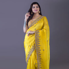 Silk tissue with Zardosi and Moti work