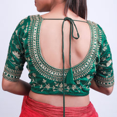 Green Silk Blouse with Gold hand embroidery