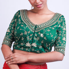 Green Silk Blouse with Gold hand embroidery