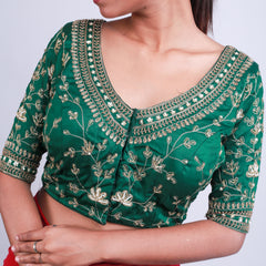 Green Silk Blouse with Gold hand embroidery