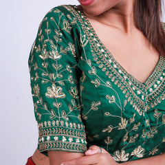 Green Silk Blouse with Gold hand embroidery