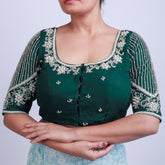 Green Silk Blouse with Gold hand embroidery