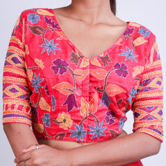 Silk with kantha Work