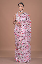 Georgette Printed saree with hand embroidered border