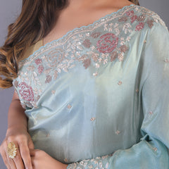 Hand embroidered silk tissue saree