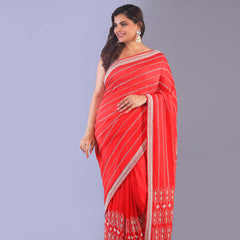 Silk tissue saree cut dana and zardosi work