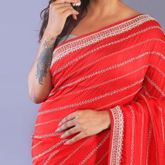 Silk tissue saree cut dana and zardosi work