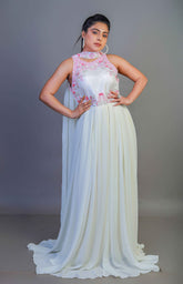 Satin gown with hand embroidery