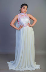 Satin gown with hand embroidery