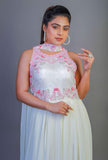 Satin gown with hand embroidery