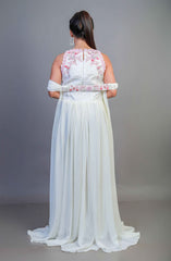 Satin gown with hand embroidery