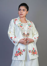 Satin gown with hand embroidery