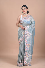 Tissue saree with machine embroidery