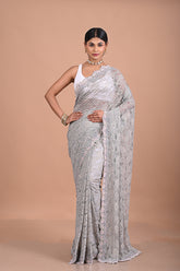 Chantily lace saree with Sequence work