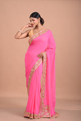 Pink Georgette with cutdana work