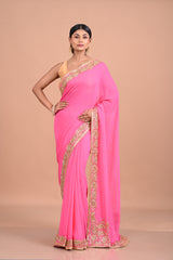 Pink Georgette with cutdana work
