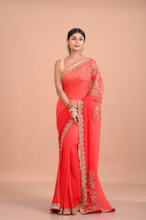 Designer Red saree on georgette