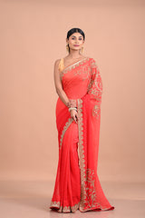 Designer Red saree on georgette