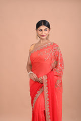 Designer Red saree on georgette