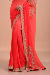Designer Red saree on georgette