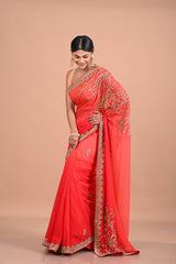 Designer Red saree on georgette