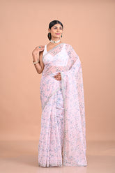 Printed georgette with Hand embroidered border