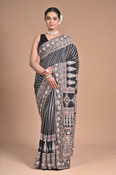 Ajrakh Elegance on Gajji Silk – Hand Embroidered Masterpiece