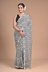 Ethereal Charm – Printed Georgette Saree with Hand Embroidered Border & Blouse