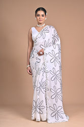 Ethereal Bloom Chinon Saree with Mirror Embellishments