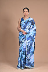 Bloom in Elegance – Printed Chinon Saree with Hand Embroidery