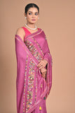 Royal Orchid Hand-Embroidered Tussar Silk Saree