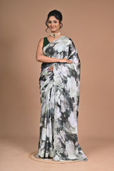 Elegant Printed Chinon Saree with Hand Embroidery & Designer Border