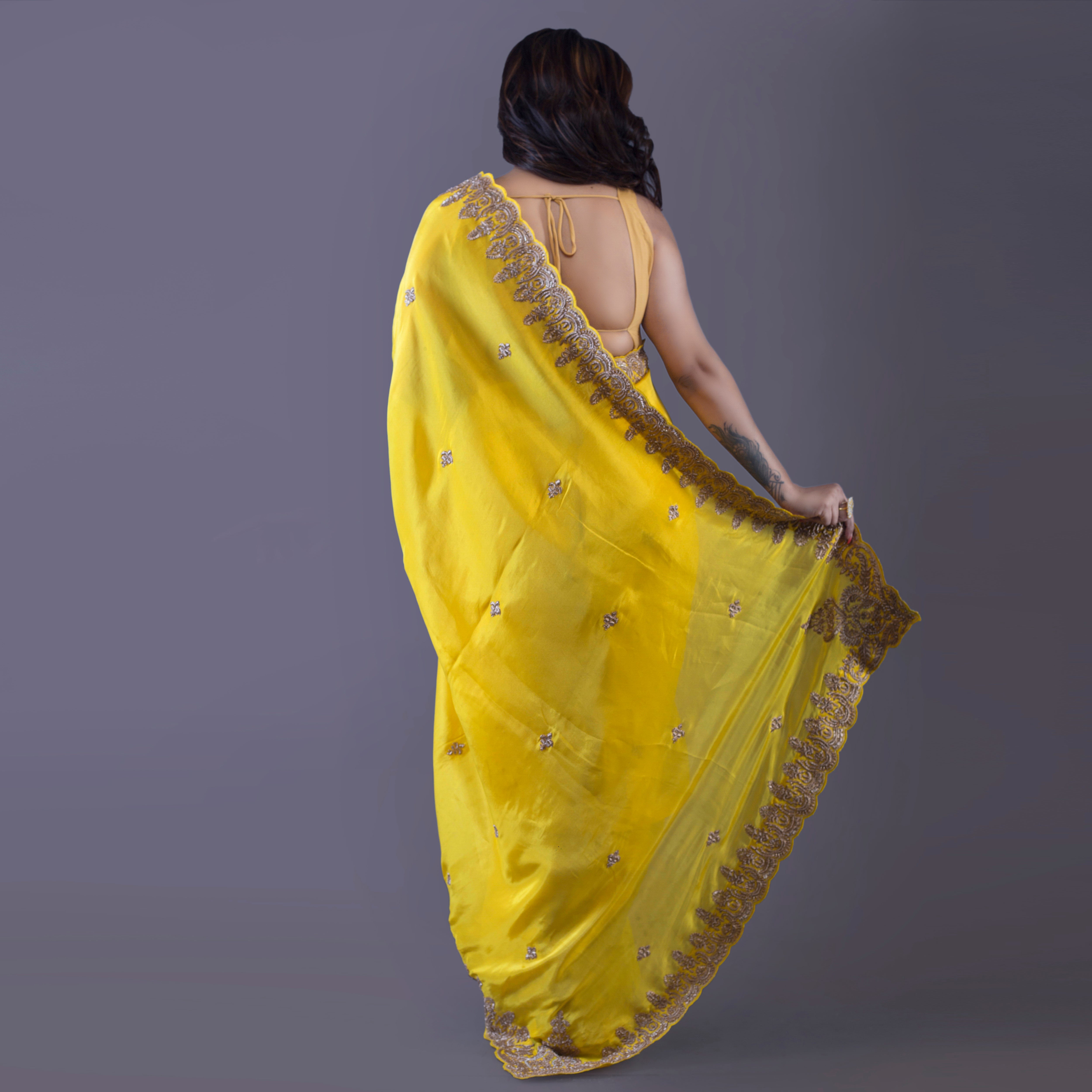 Silk tissue with Zardosi and Moti work