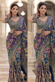 Blue Mirror Work saree