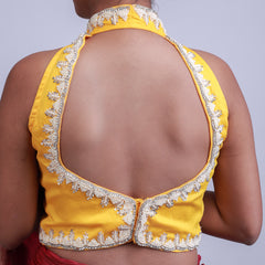 Silk Blouse with Gold hand embroidery Halter neck