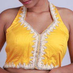 Silk Blouse with Gold hand embroidery Halter neck