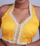Silk Blouse with Gold hand embroidery Halter neck