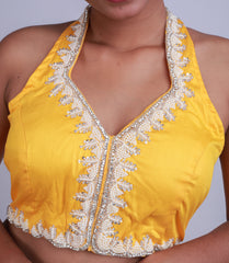 Silk Blouse with Gold hand embroidery Halter neck