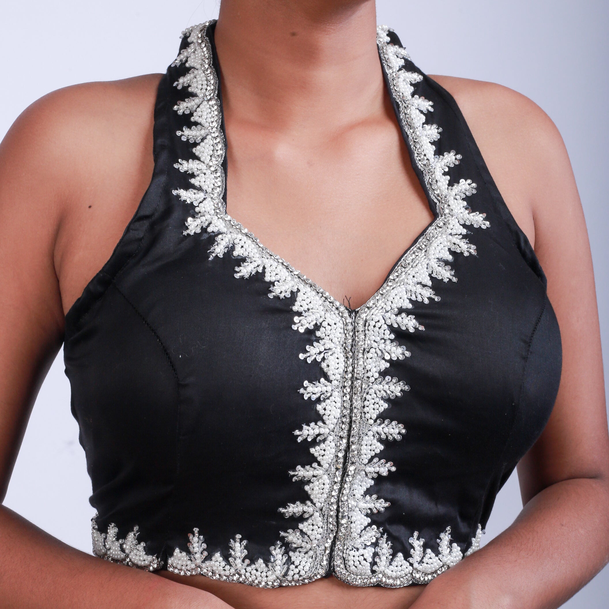 Silk Blouse with Gold hand embroidery Halter neck