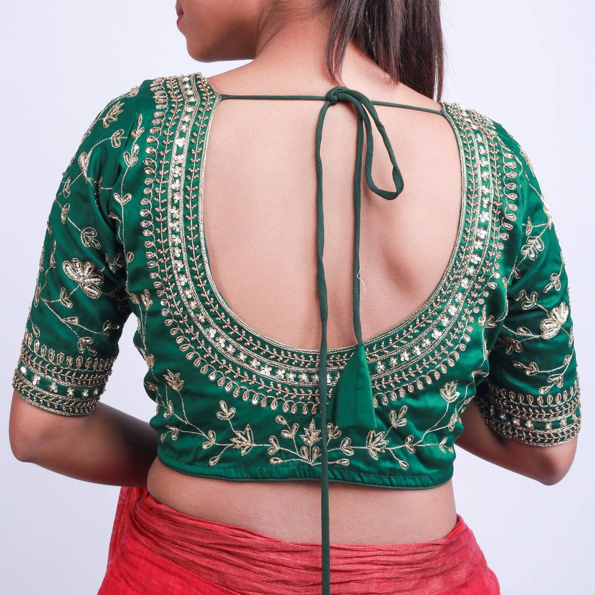 Green Silk Blouse with Gold hand embroidery Main image