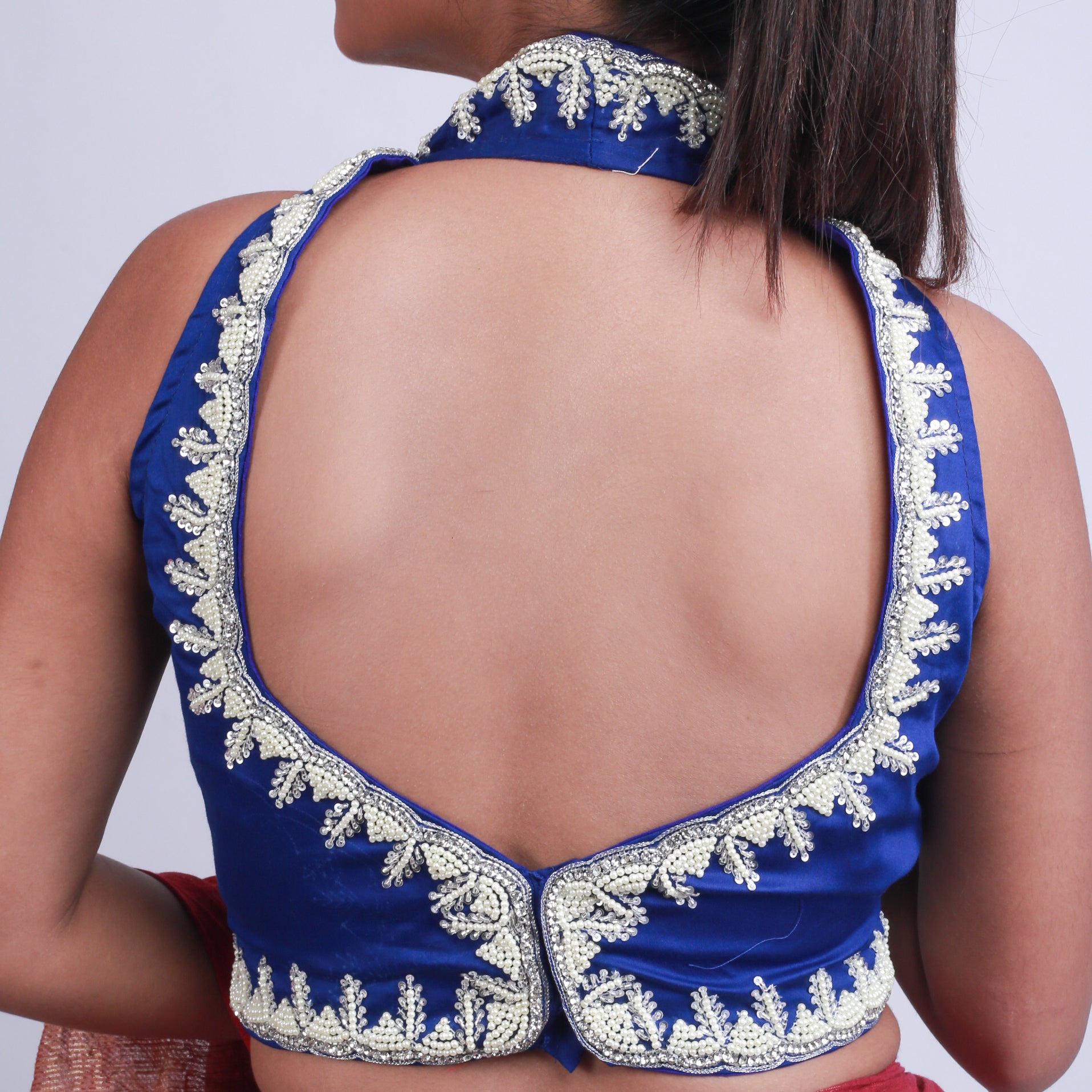 Silk Blouse with Gold hand embroidery Halter neck