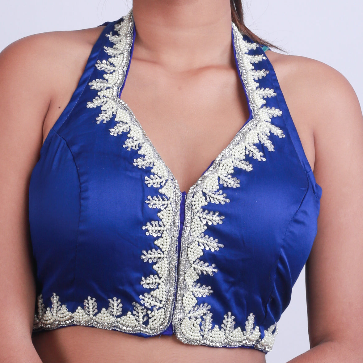 Silk Blouse with Gold hand embroidery Halter neck