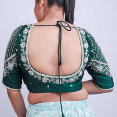 Green Silk Blouse with Gold hand embroidery