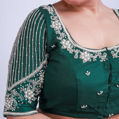 Green Silk Blouse with Gold hand embroidery