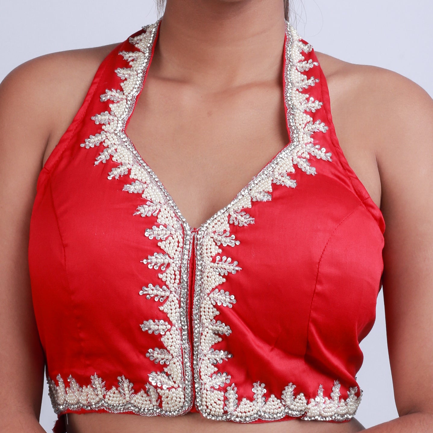 Silk Blouse with Gold hand embroidery Halter neck