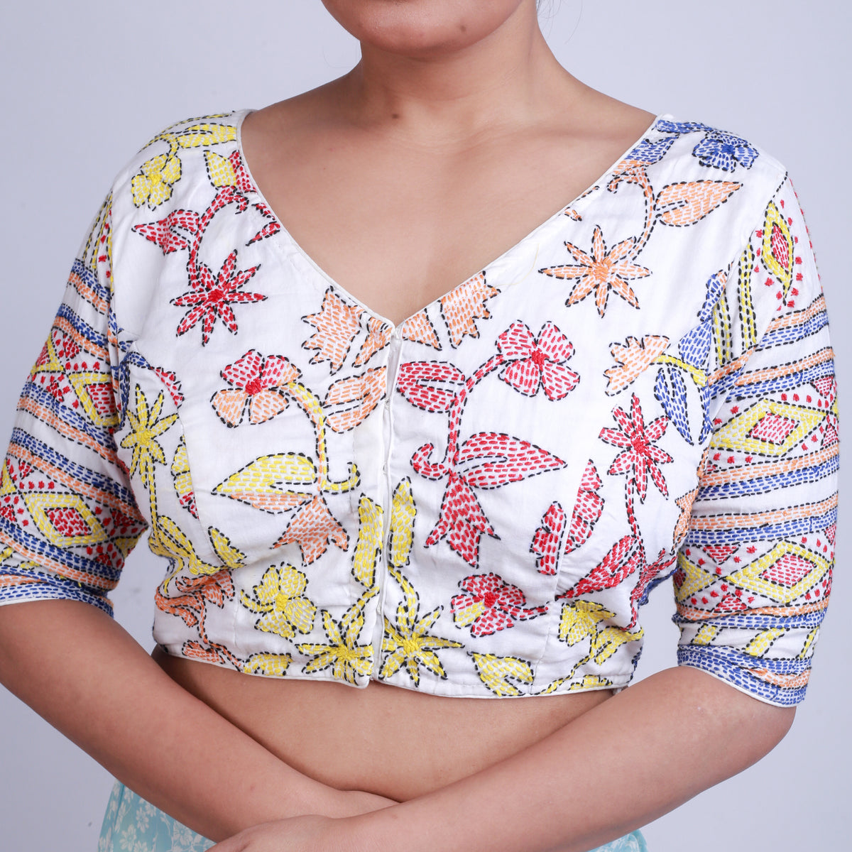 Silk with kantha Work