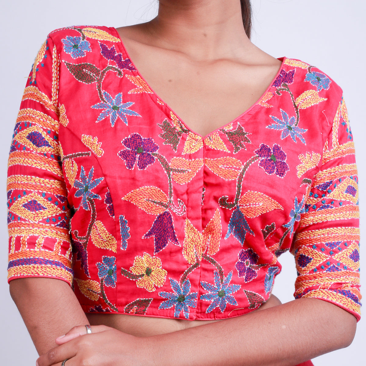 Silk with kantha Work