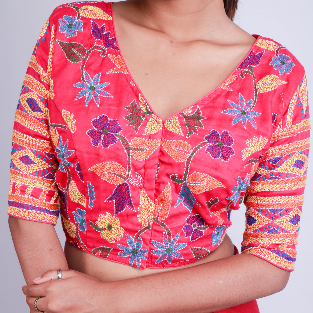 Silk with kantha Work