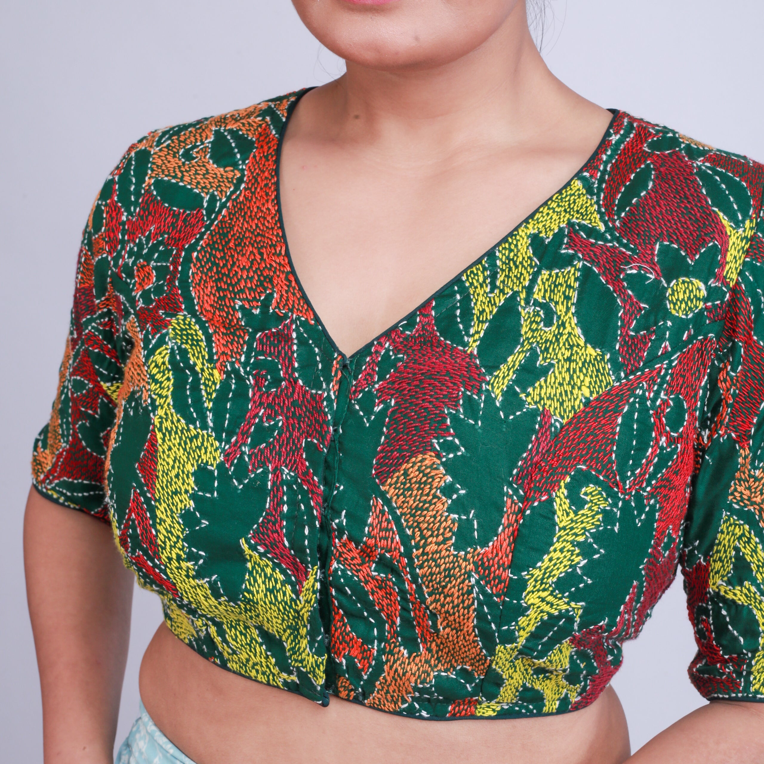 Silk with kantha Work