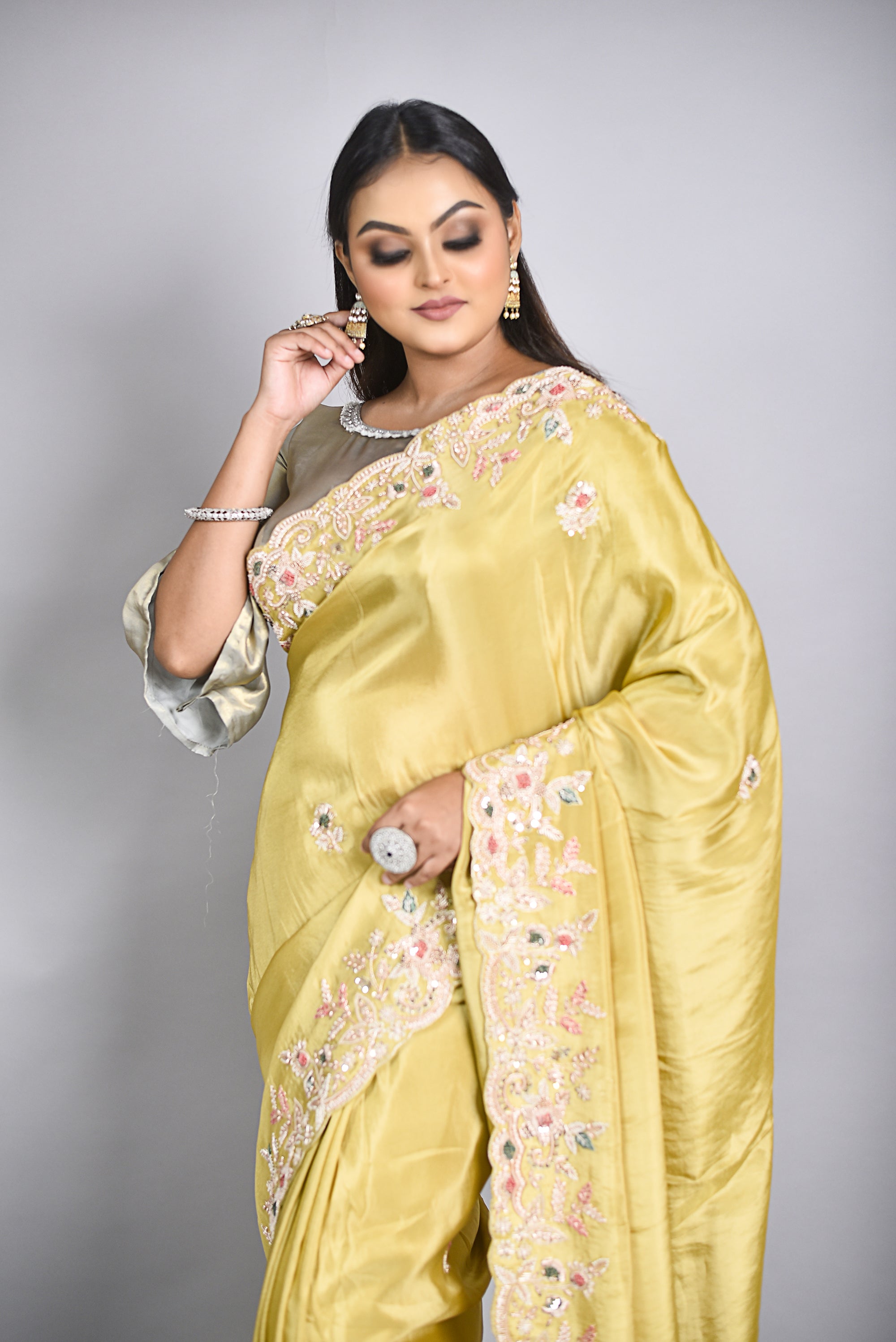 Yellow Tissue Organza Saree Secondary image
